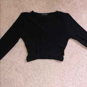 Black cropped skin tight cutout shirt